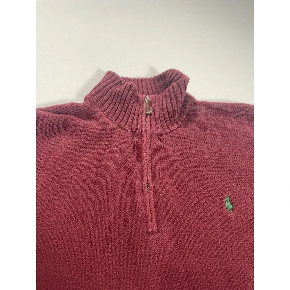 Polo Ralph Lauren Jacket Mens Medium Maroon 1/4 Zip Sweater Green‎ Pony Pullover